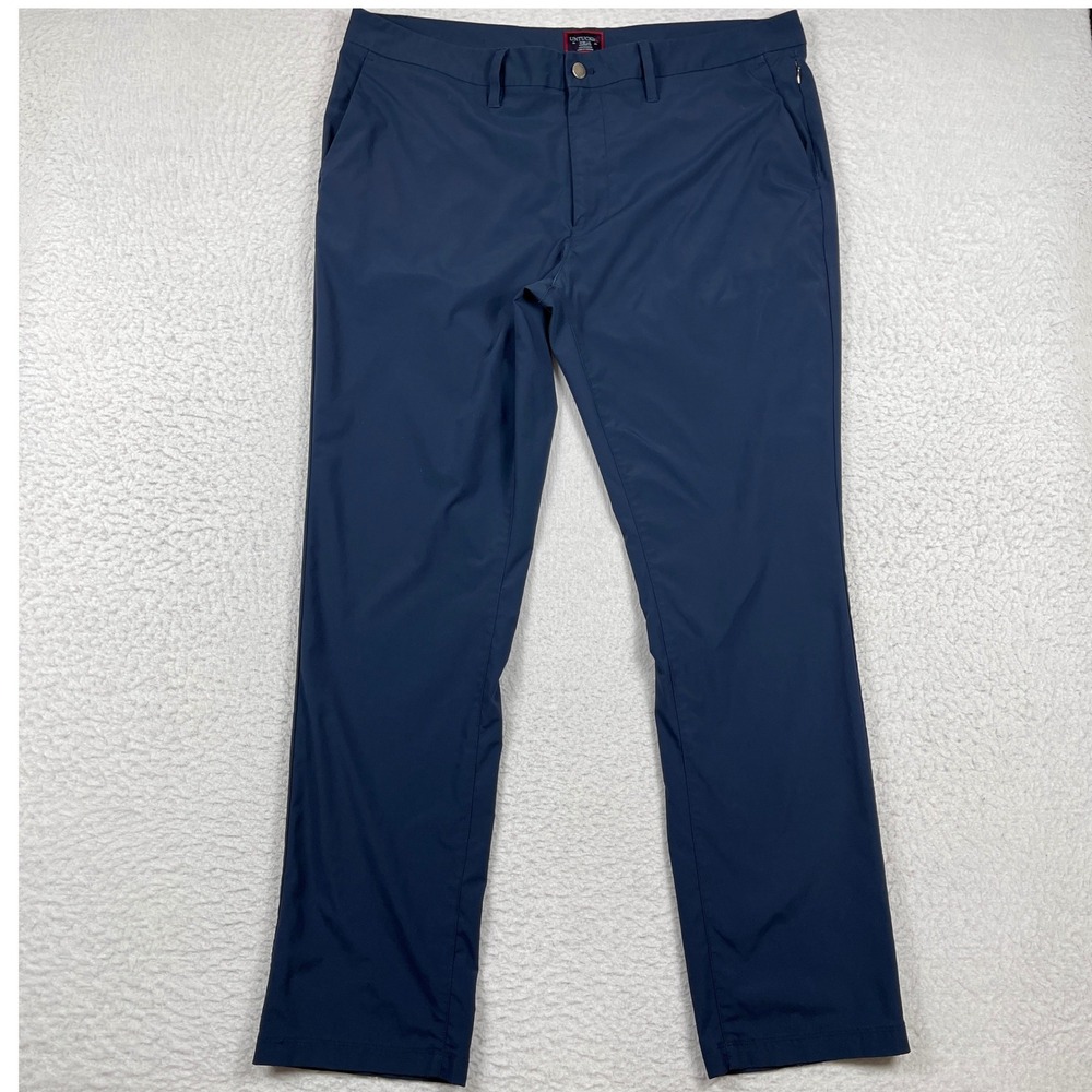 UNTUCKit Chancellor Pant Mens 38x32 Navy Blue Straight Fit Tech Golf Travel Work